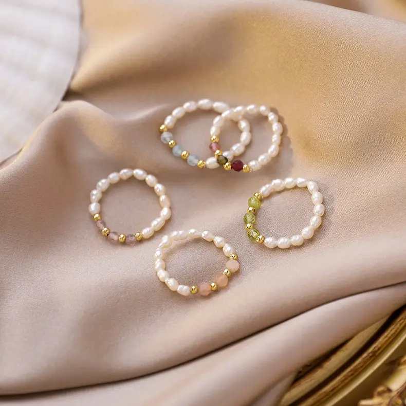 Fashion Vintage Women Pearl Finger Ring Fashion Handmade Fresh Water Pearl Rings For Ladies Girls