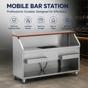 Mobile <b>Bar</b> Station Stainless Steel Cocktail Cart <b>Freestanding</b> Beverage Trolley with Sink Drawers Wheels for Commercial Kitchen - Product Image 2