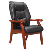 Chaise de conférence exécutive ergonomique moderne en cuir PU avec base en bois massif pour la maison ou le bureau