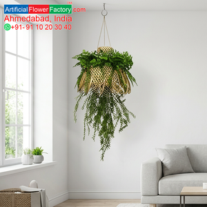Panier suspendu artificiel avec feuillage de fougère verte, jardinière décorative en osier pour la maison, le jardin, le balcon, la décoration murale - Product Image 6
