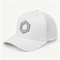 Casquette de baseball vintage blanche à 5 panneaux perforée avec logo personnalisé en relief, style urbain, image, imperméable, trous découpés au laser, en nylon