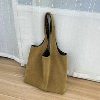 Tas Tote Kapasitas Besar Bahan Suede Dua Sisi Terbuka, Desain Artistik Tren Lintas Batas, Tas Selempang Kulit Kasual