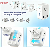 FOXCAN Nouvel adaptateur universel de charge rapide PD45W QC3.0 avec 1 port USB-A et 3 ports USB-C, facile à transporter et idéal pour les voyages internationaux
