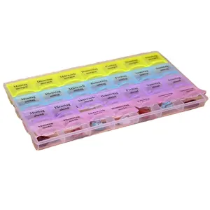 Boîte à médicaments en plastique colorée de grande capacité, 4 rangées, 28 grilles, boîte à pilules, voyage portable, ménage pour perle, tablette à bijoux