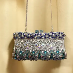 Kustom ikan skala biru berongga kristal pernikahan pengantin logam tas tangan pesta dompet