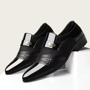 Chaussures en cuir pour hommes haut de gamme, marron/noir, à enfiler, toutes saisons - Product Image 1