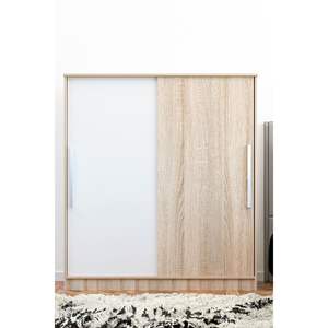 Armoire convertible multi-étagères Zambak Sonoma blanche avec portes coulissantes modernes et tringle à vêtements pliable pour ateliers - Product Image 4