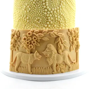זול חדש יפה קריקטורה בעלי החיים סיליקון עוגת עובש האריה צורת עוגת עובש אפרסק עלה שוקולד עוגיות sugarcraft סיליקון עובש