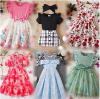 Ventes en gros de robes d'été décontractées d'occasion, robes pour filles, inventaire de vêtements d'été pour enfants, style imprimé de dessins animés, expédition aléatoire