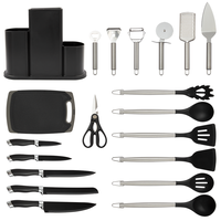 Ensemble de vaisselle 20 pièces en silicone avec manche en acier inoxydable et seau de rangement en acier inoxydable pour la cuisine