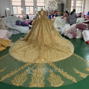 XS232 Elegante Vestido de Fiesta con Cuello en V, Borlas y Cristales, con Cola Larga - Product Image 4