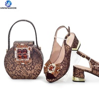 Ensemble Sinya Or Chaussures et Sacs de Soirée de Designer Italien Assortis pour Robes Africaines, Chaussures de Mariée en PU, 1 Set