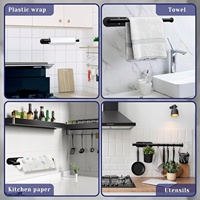 Support mural auto-adhésif en acier inoxydable noir pour essuie-tout, fixation sans perçage pour cuisine, salle de bain, évier, garde-manger, réfrigérateur