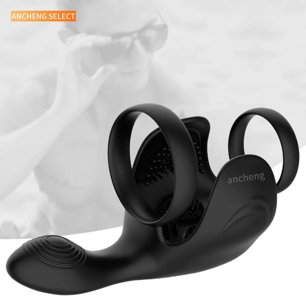 Best Selling Silicone Vibrating Cock Ring with Dual Ring Scrotum Prostate Massage Penis Ring Vibrator for Men Delay Ejaculation