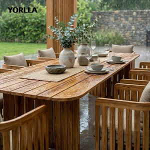 Set <span class=keywords><strong>da</strong></span> Pranzo <span class=keywords><strong>da</strong></span> Giardino in Teak per Esterni, Mobili <span class=keywords><strong>da</strong></span> Patio Moderni Resistenti alle Intemperie, <span class=keywords><strong>Tavolo</strong></span> <span class=keywords><strong>da</strong></span> Pranzo in Legno, Set <span class=keywords><strong>da</strong></span> <span class=keywords><strong>12</strong></span> Pezzi - Product Image 3