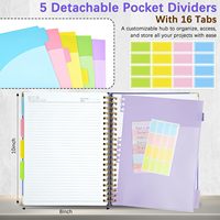 Cahiers à spirales avec couverture en tissu rigide pour le travail, 8''x 10'', 300 pages, 5 diviseurs de sujets, onglets, journal B5, couleur personnalisée pour femmes