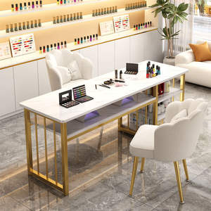 Mesa de Manicura Moderna de Madera para Técnicos de Uñas, Resistente al Acetona, con Marco Metálico, Estación de Salón de Belleza, Organizador de Almacenamiento - Product Image 2
