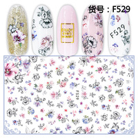 F527-F530 Stiker Kuku Seri F 3D Transfer Nail Decals Bunga Stiker Seni Kuku Perekat Diri