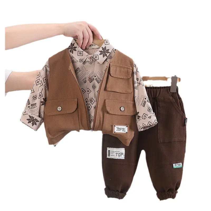 Baby Kleding Herfst Nieuwe Stijl Driedimensionale Tas Vest Driedelige Set 1-3 Jaar Oude Jongen Baby Herfst Kleding