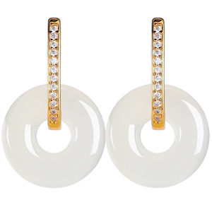 Boucles d'oreilles pendantes classiques haut de gamme pour femmes en argent S925 incrusté de jade Hetian naturel, vente en gros - Product Image 3