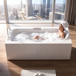 Baignoire rectangulaire autoportante en acrylique de qualité supérieure, blanche, moderne, <span class=keywords><strong>avec</strong></span> chauffage à température constante pour salle de <span class=keywords><strong>bain</strong></span> d'appartement - Product Image 3