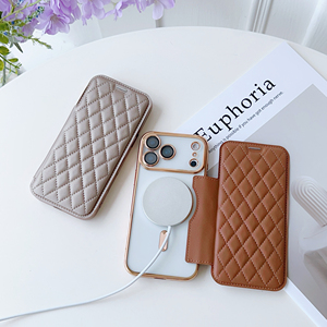 Ốp điện thoại iPhone 17 Pro <span class=keywords><strong>Max</strong></span> chất liệu da PU 3D dạng lưới, hỗ trợ sạc không dây, tích hợp TPU+PC, có khe đựng thẻ từ tính chắc chắn - Product Image 4