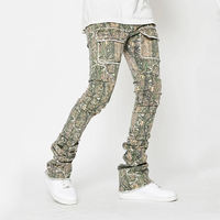 Nouveau High Street Fashion Cargo Denim Pantalon Logo personnalisé Poche Cargo Arbre Imprimer Flare Jeans Hommes Forêt Camouflage Empilé Jeans