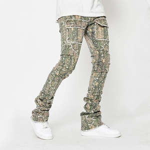 New High Street Moda Cargo Denim Calças Logotipo Personalizado Bolso Árvore De Carga Impressão Flare <span class=keywords><strong>Jeans</strong></span> Homens Floresta <span class=keywords><strong>Camo</strong></span> <span class=keywords><strong>Jeans</strong></span> Empilhados - Product Image 2