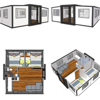 Maison conteneur extensible 4 chambres, petite maison préfabriquée pour usage commercial, hôtelier, bureautique, installation rapide, design moderne