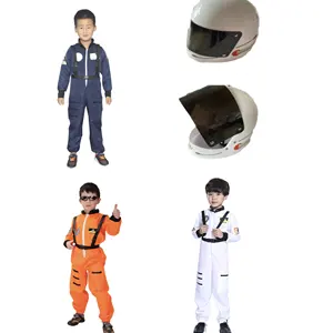 Hot Sale Kinderen Lange Mouw Jumpsuit Met Helm 2 Stuks Halloween Carnaval Cosplay Astronaut Kostuums Voor Kinderen Jongens