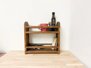 Étagère à deux niveaux pour bar à café, étagère à épices en bois pour cuisine, vitrine de rangement, étagère personnalisée faite à la main, style ethnique - Product Image 2