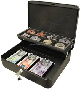 12 Inci The Ultimate Cash Box Secure Lock dengan Coin Tray untuk Petty Cash-Hitam