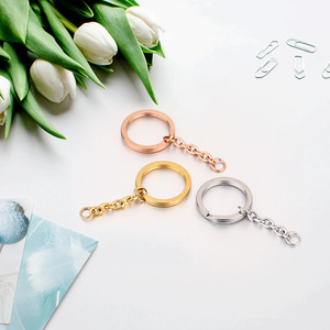 Porte-clés en acier inoxydable de 25Mm avec chaîne, <span class=keywords><strong>boucle</strong></span> de clé en métal, bricolage, poli miroir, anneau plat avec chaîne étendue - Product Image 3