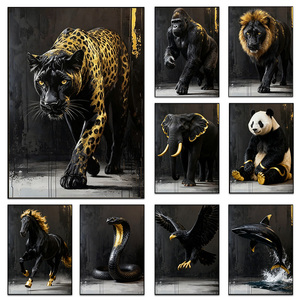 Tableau mural sur toile Panthère Noire et Dorée, <span class=keywords><strong>Peinture</strong></span> d'animaux de la jungle et du safari, Affiche imprimée Loup Gorille Éléphant Roi Lion, Décoration intérieure - Product Image 1