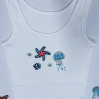 Top long sans manches pour femme, été, col croisé, fait main, orné de perles et de strass, paillettes, respirant, devant