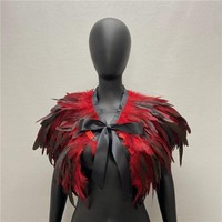 Cape châle en plumes de coq naturelles avec nœud papillon noir, style gothique, pour Halloween, cosplay, carnaval, fête, costume