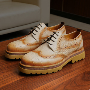 Chaussures de luxe originales pour hommes à bout pointu en cuir de vachette respirant, décontractées, à lacets, antidérapantes pour le printemps/été - Product Image 4