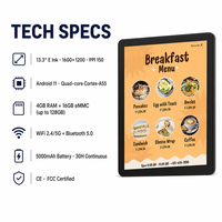 Affichage numérique E Ink Spectra 6 couleurs de 13,3 pouces, WiFi 4G, gestion cloud, publicité au détail, prise en charge OEM, faible consommation d'énergie