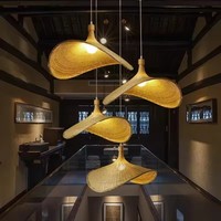 Lustre vintage en bambou et rotin, lampe suspendue au plafond, éclairage de salle à manger en rotin, suspension rétro, luminaire suspendu LED