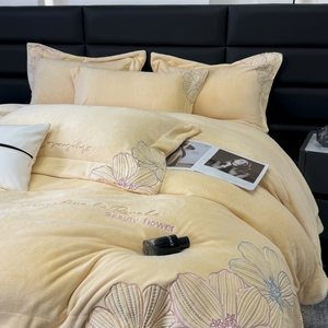 Hoàn toàn mờ sữa len sọc thêu + cạnh rộng bốn mảnh đặt Ga Trải Giường, vỏ gối, Bộ vỏ chăn - Product Image 2