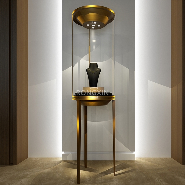 Customized Fancy Retail Jewelry Store Exhibition Furniture Portable Rotating Watch Jewellery Display Showcase With Led Lighting