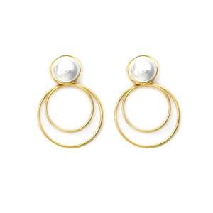 Boucles d'oreilles tendance plaquées or en acier inoxydable 316L, design perle suspendue durable et résistant - Product Image 1