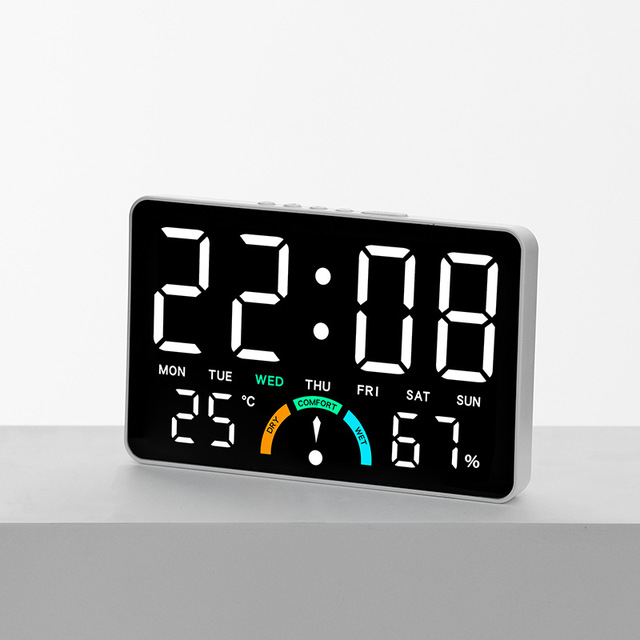 Home Digital Temperature Humidity LED Electronic Alarm Clock Week Display Modern Design Large Screen Wall Mount Dual-use Bedside