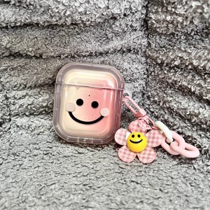 Funda protectora para AirPods Pro 2/3, diseño de cara sonriente rosa con llavero, funda para auriculares a prueba de golpes con cobertura total - Product Image 2