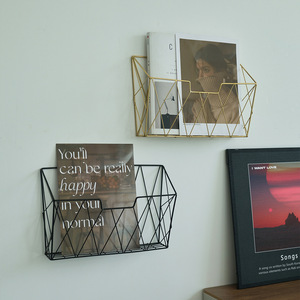 Wall Mounted Magazine Rack Wrought Iron Minimalist Design Rectangular Shape Durable Home Office Storage <b>Shelf</b> - Product Image 1