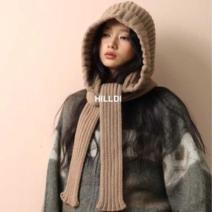 HILLDI Ribbed Knit Hat Scarf Set Red One Piece Warm Neck Protector Adult Winter Wear - Product Image 4