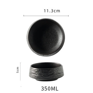 Stone Rice <b>Bowling</b> White Black Round Shaped Ceramic High-End Restaurant Salad - Product Image 3