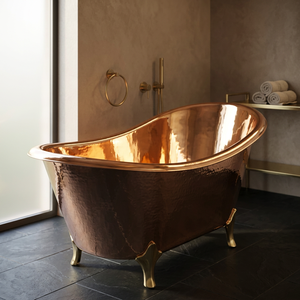 Baignoire ovale autoportante en cuivre faite à la main, finition polie – Baignoire de trempage classique, écologique et durable pour adultes – Artisanat indien - Product Image 1