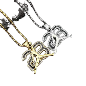 Azul Hip Hop Acero inoxidable Número 23 Jordans Colgante 18K Chapado en oro Joyas de cristal para fanáticos del baloncesto para fiestas - Product Image 1