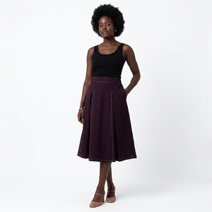Jupe trapèze mi-mollet en velours pour femme avec poches, taille naturelle, design élégant couleur unie, toutes saisons - Product Image 1